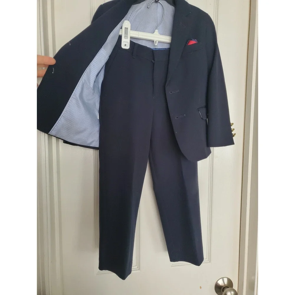 IZOD Suit Set Navy Blue Two Button Blazer Trousers Formal Wedding Party Size 5